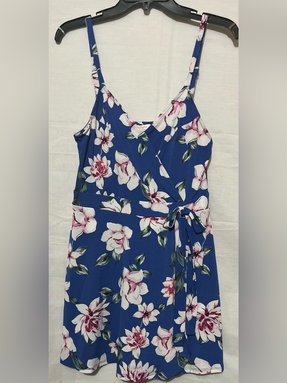 Candie's Blue Floral Wrap Romper with Pink & White Flowers